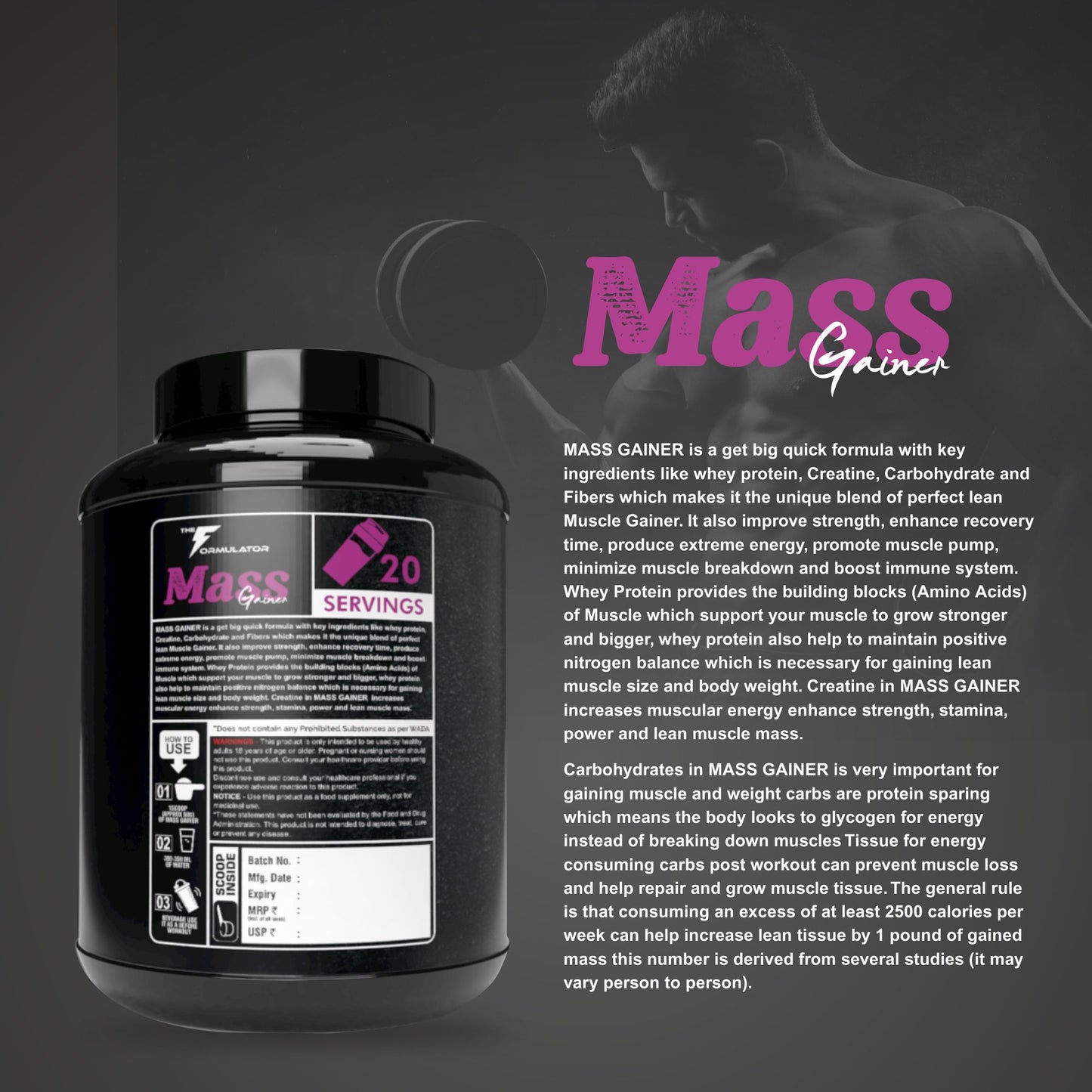 TF Black Limited Mass Gainer | 24g Protein | 3g Creatine | 588 Calories | 3 Kg