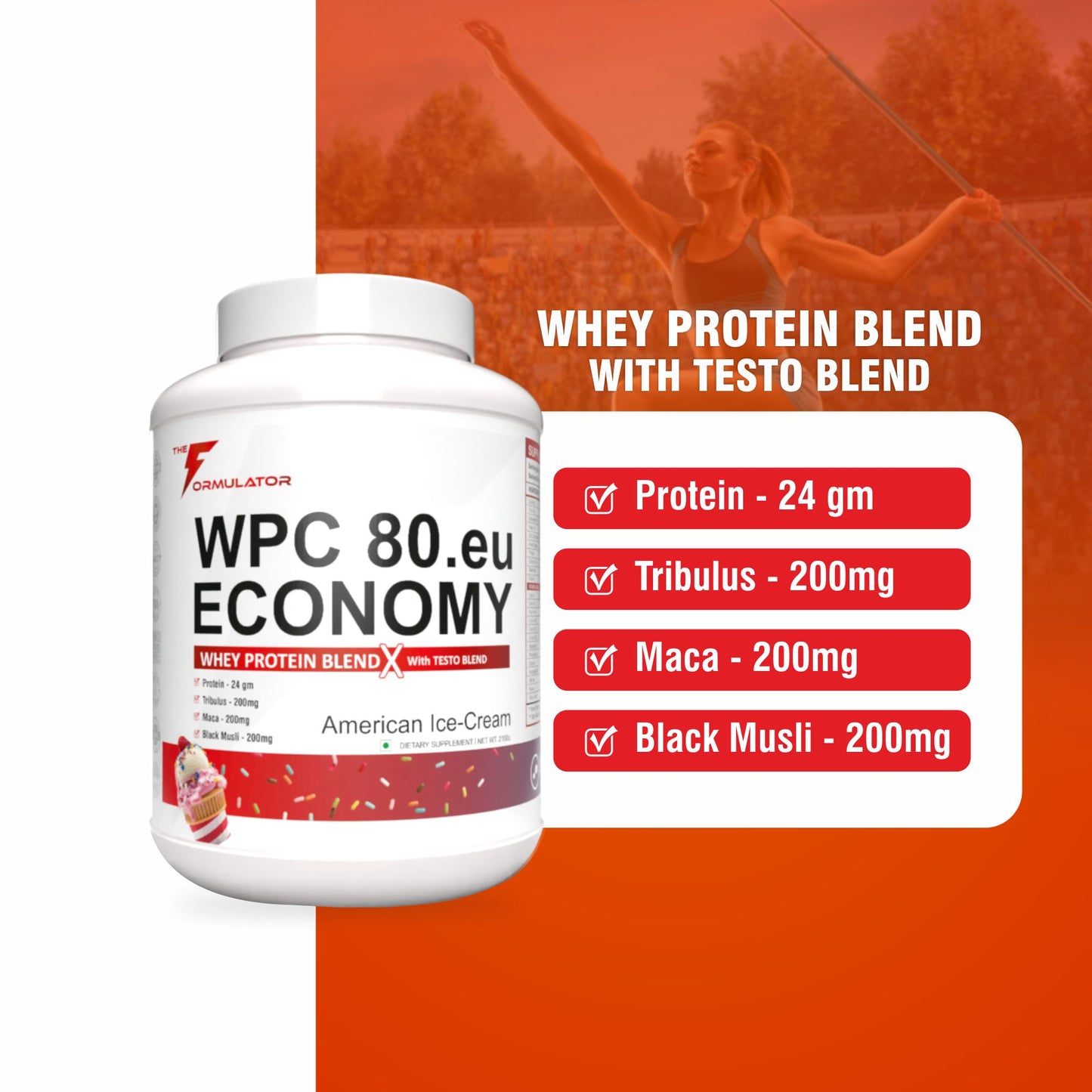 TF WPC 80.eu Economy | 24g Protein | 200mg Tribulus | 200mg Maca | 200mg Black Musli | 66 Serving